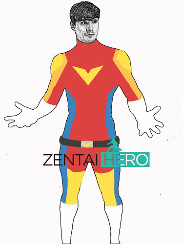 定制动漫红黄蓝弹力拼接连体紧身衣角色扮演zentai cos服装含腰带