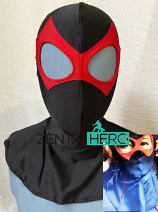 定制zentai弹力氨纶莱卡红色开眼头套黑色头套拼接面罩 覆盖到肩