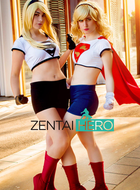 二次元漫展supergirl cos服装女英雄蓝黑莱卡拼接超人连体紧身衣