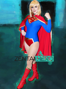 超级英雄 supergirl cosplay服装女 超人莱卡拼接紧身衣带披风