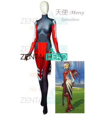 守望游戏红色天使连体紧身衣 Mercy Cosplay游戏驾驶服 战斗服