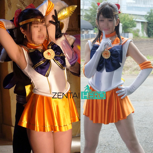 特摄giga橙白缎面美圣女水手服 性感美少女战士cosplay体操连体裙