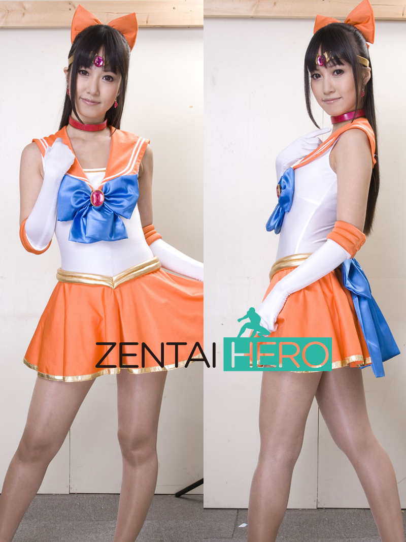 g社特摄美少女战士水手服橘色莱卡拼接连体裙sailor moon cosplay