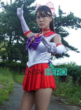 特摄giga 红色缎面拼接水手服 美少女战士体操连体裙 舞台表演服