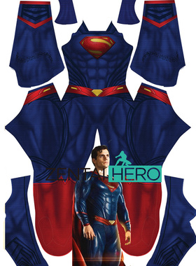 新款正义联盟漫画蓝色英雄Clark Cosplay弹力莱卡紧身衣带披风
