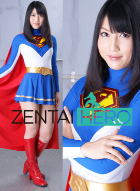 特摄supergirl cosplay服装女蓝白莱卡拼接超女连体紧身衣带披风