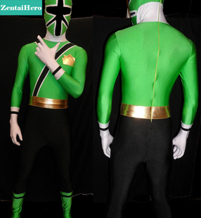 实拍 超能战士武侍战队英雄紧身衣真剑绿 Power Rangers SAMURAI
