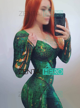 实拍 DC 正义联盟 海后湄拉Mera 英雄连体紧身衣Cosplay Costume