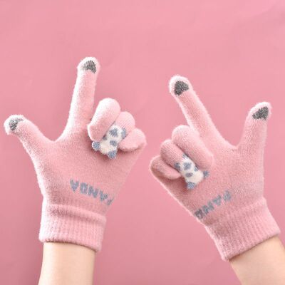 冬季毛绒手套新款防寒针织手套秋冬女生可爱触屏学生骑车保暖手套