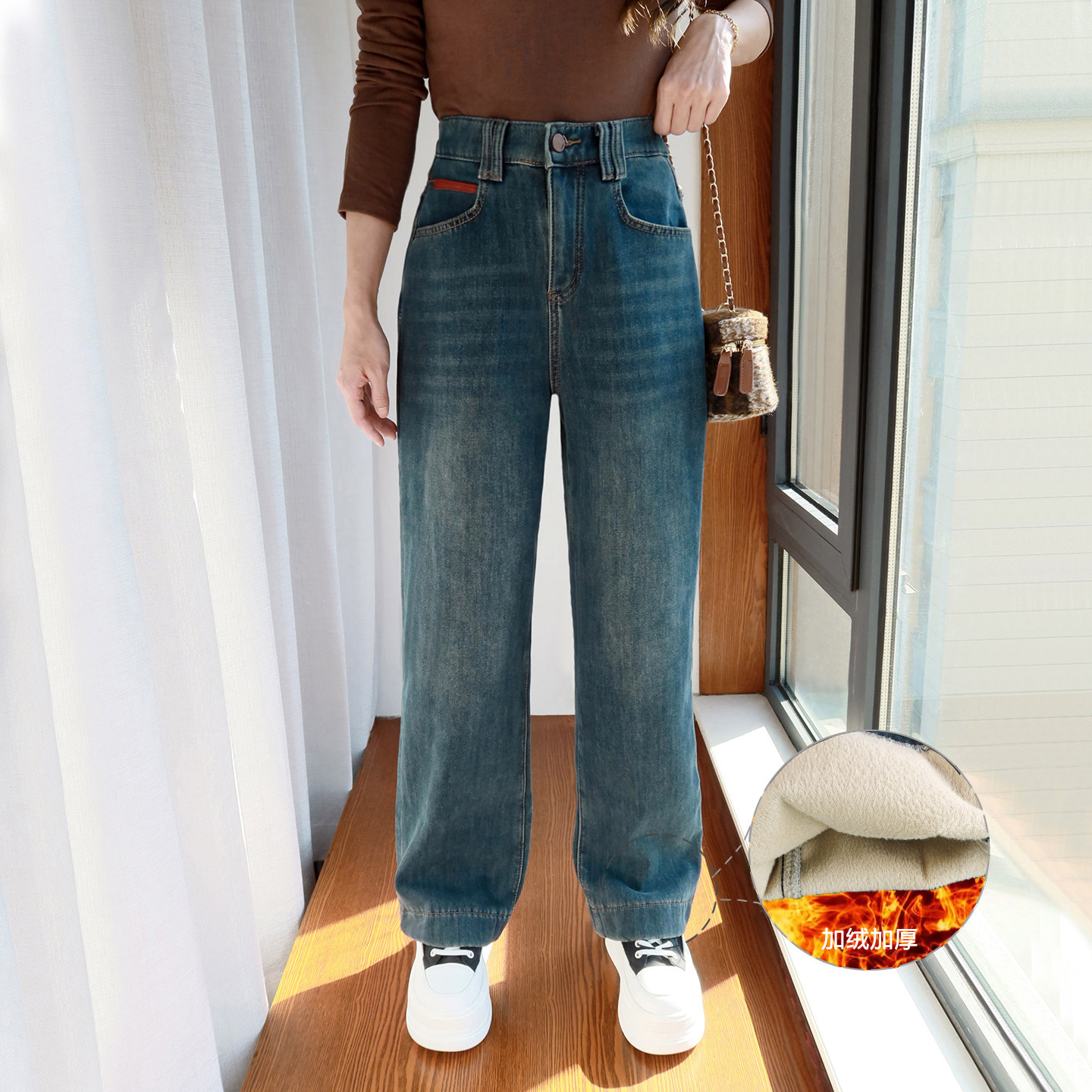 大码加绒牛仔裤微胖裤子遮胯女200斤秋冬加肥加厚保暖直筒阔腿裤,女装/女士精品,牛仔裤,淘宝优惠券,粉丝福利购,淘宝优惠卷