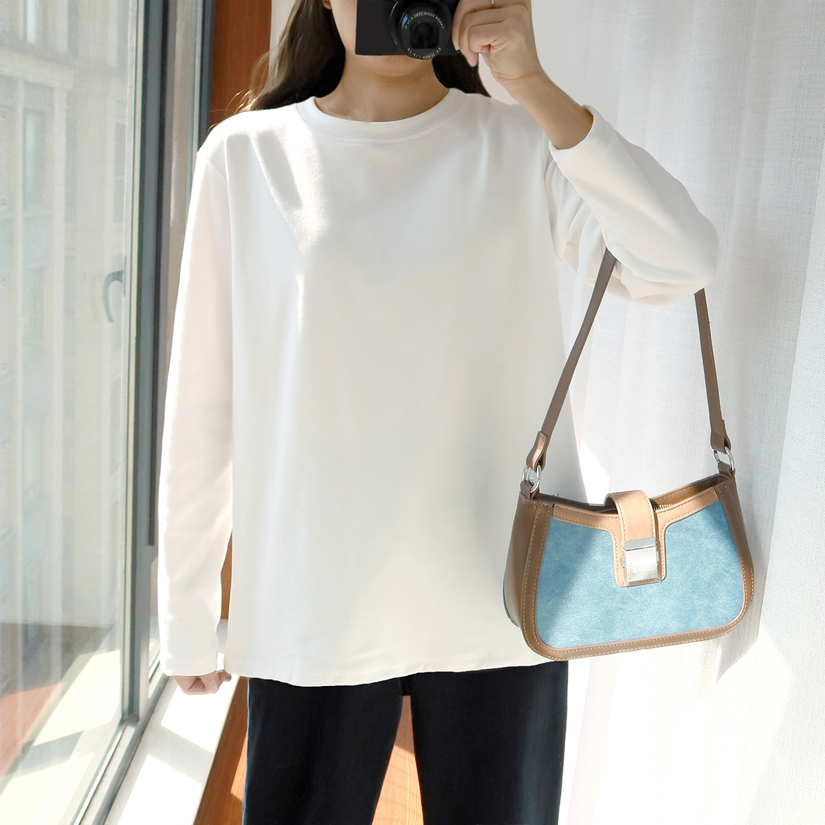 大码双面德绒打底衫女胖mm200斤秋冬纯色宽松加厚圆领长袖T恤内搭