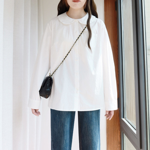 纯棉宽松遮肚减龄胖妹妹长袖 女200斤胖mm秋装 衬衣 娃娃领衬衫 大码