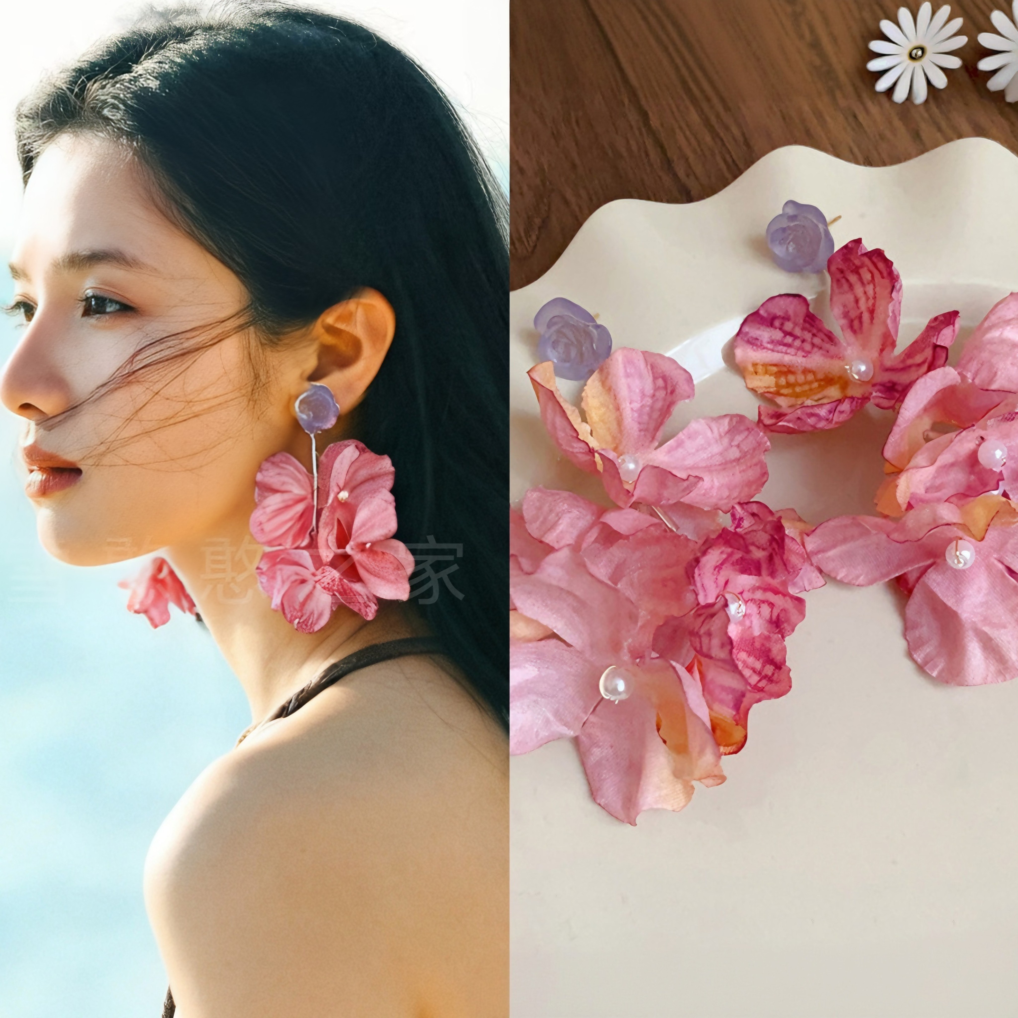 海边旅游度假樱花粉色花朵耳环耳饰耳钉耳夹耳坠2026春夏新款女潮