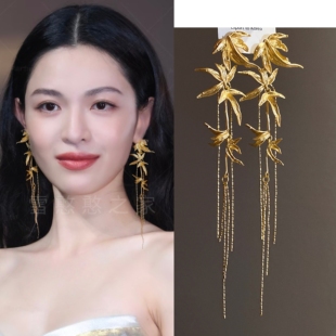 新中式金色流苏耳环耳饰耳夹耳坠2025秋冬新款女度假旅游饰品潮女