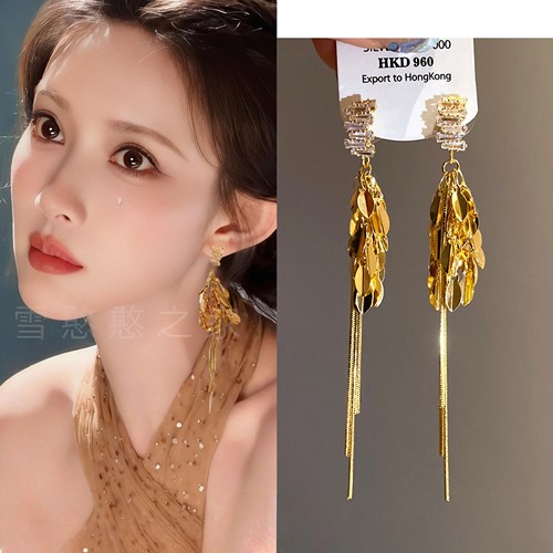 孟子义同款金色麦穗流苏耳环耳饰耳钉耳夹耳坠旅游度假饰品2025新