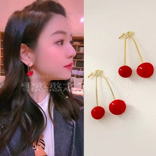 抖音陈妍希同款耳环红色樱桃耳坠耳饰耳钉2022年新年小众