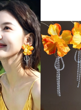 海边旅游度假风黄色花朵耳环耳饰耳钉耳夹耳坠2026春夏新款女饰品
