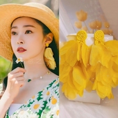 宋轶同款 耳环黄色布艺流苏耳坠耳钉旅游度假耳饰2025春夏新款 女