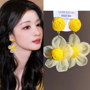海边旅游度假黄色花朵耳环耳饰耳钉耳夹耳坠2026春夏新款女饰品潮