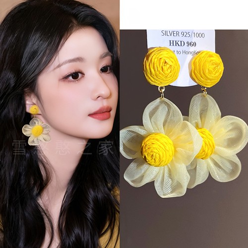 海边旅游度假黄色花朵耳环耳饰耳钉耳夹耳坠2026春夏新款女饰品潮