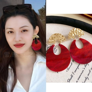 钟楚曦同款耳环个性夸张红色耳饰耳钉耳坠耳夹2024秋冬新款女饰品