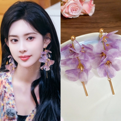 孟子义同款旅游度假紫色流苏耳环耳饰耳钉耳夹耳坠饰品2025春夏新