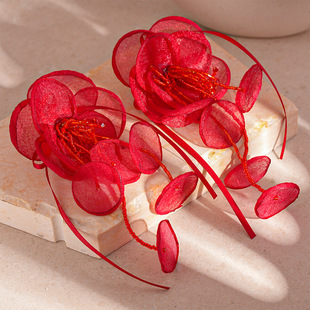 复古旅游度假风蕾丝红色花朵耳环耳钉耳饰耳坠耳夹2025春夏新款女