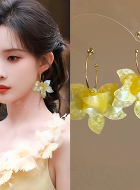 孟子义同款黄色花朵耳环耳饰耳钉耳夹耳坠旅游2025春夏新款女饰品