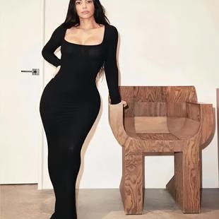 包臀显瘦长裙女 连衣裙辣妹修身 现｜skims卡戴珊同款 纯色圆领长袖