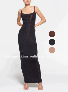 现｜skims卡戴珊性感包臀烫钻冰丝吊带连衣裙辣妹开衩显瘦长裙