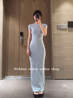 现｜skims卡戴珊new vintage开叉螺纹包臀连衣裙短袖长裙香秀同款