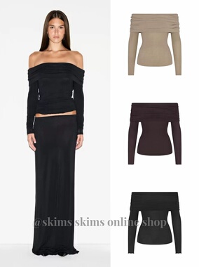 现-skims莫代尔半透长袖上衣开衫纽扣纯色修身半身裙