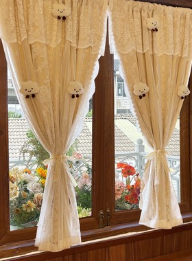 法式蕾丝双层一体帘头窗帘儿童房遮光卧室飘窗短帘榻榻米可爱门帘