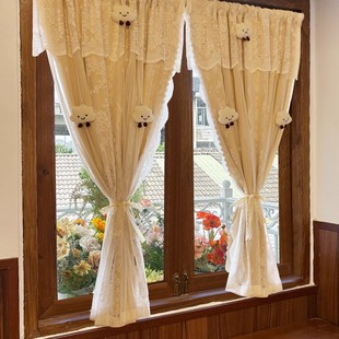 法式 蕾丝双层一体帘头窗帘儿童房遮光卧室飘窗短帘榻榻米可爱门帘