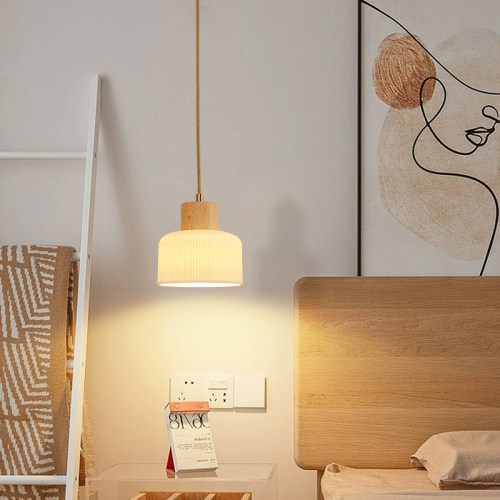 卧室床头小吊灯法式奶油风吊灯创意书房原木玄关过道吧台吊线灯具