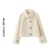 米色双排扣设计感短款 欧美极简风翻领长袖 毛呢外套女短款 保暖大衣