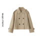英伦风早春经典 双排扣翻领短款 风衣女宽松减龄简约外套卡其色上衣