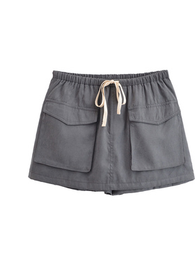 运动工装风户外灰色短裤女松紧腰抽绳多口袋休闲百搭慢跑修身短裤