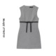欧美学院风无袖 A字连衣裙女灰色蝴蝶结收腰短裙后背拉链修身 女裙