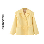 显瘦长袖 法式 女士度假上衣 外套女2025新款 修身 气质圆领喇叭袖 西装