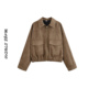 欧美风麂皮翻领拉链夹克女短款 宽松复古外套美拉德风气质棒球服