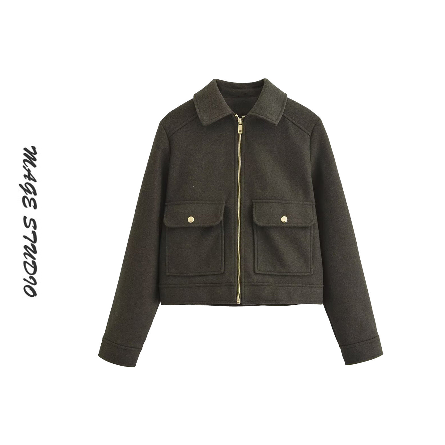 美拉德通勤风翻领拉链毛呢外套女短款双口袋夹克百搭外套棒球服女,女装/女士精品,毛呢外套,淘宝优惠券,粉丝福利购,淘宝优惠卷