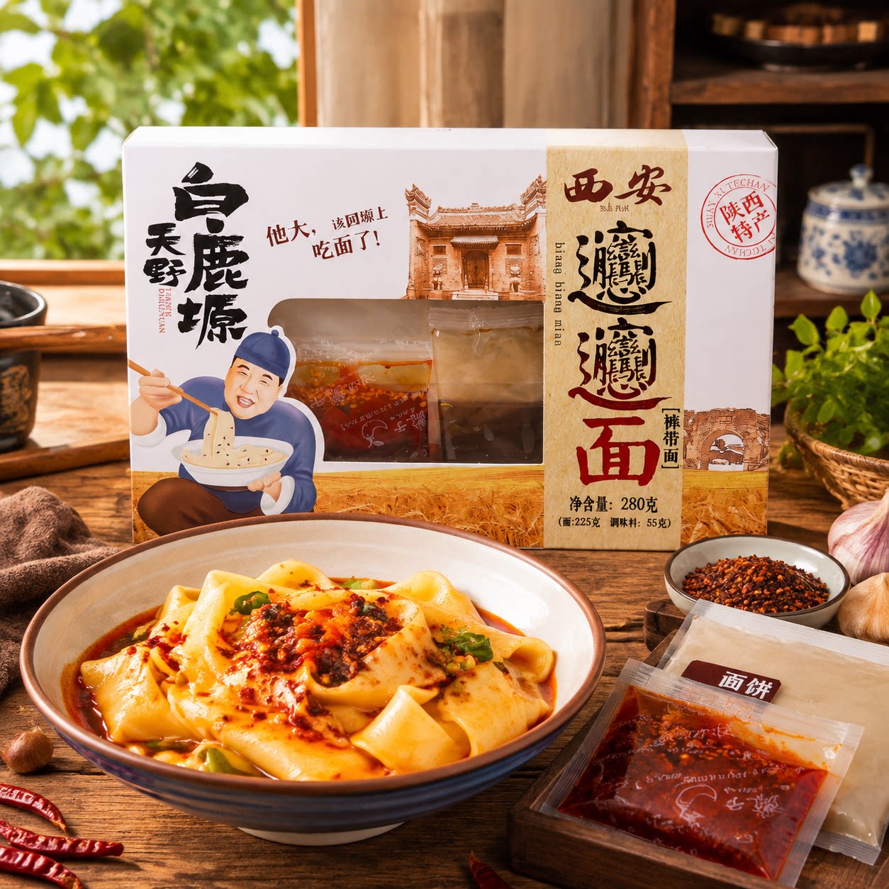 陕西天野特产裤带面280g速食拌面西安味道biangbiang面上新热销