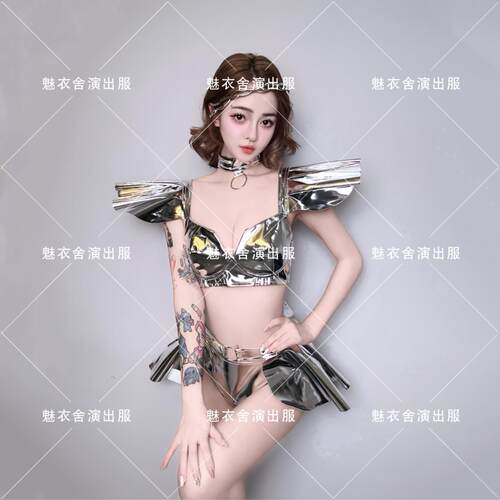 科技感银色星际作秀派对夜店酒吧GOGODS镜面舞台服DS舞蹈演出服女