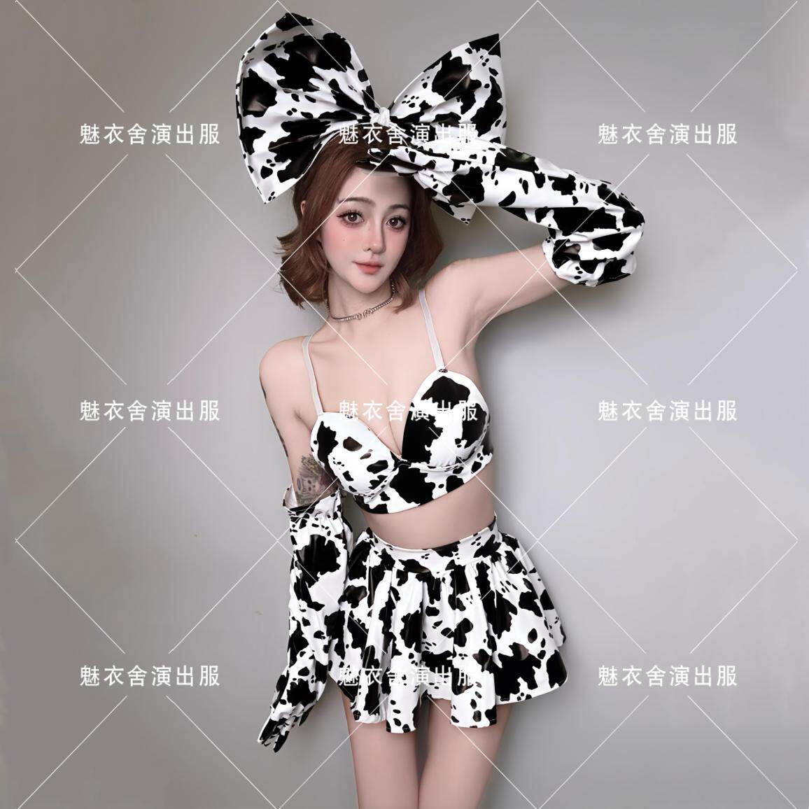 酒吧奶牛比基尼巡场领舞GOGO套装蹦迪商演bg舞台装泡沫派对表演服