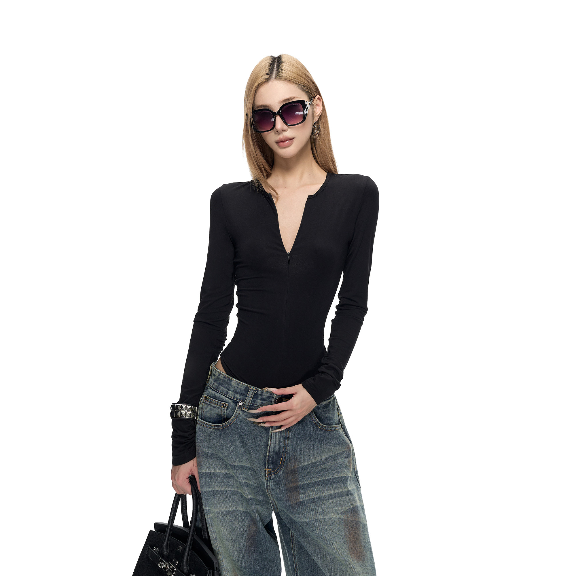 Fanptntox·超柔软贴身圆领拉链长袖打底上衣收腰塑形连体衣,女装/女士精品,T恤,淘宝优惠券,粉丝福利购,淘宝优惠卷