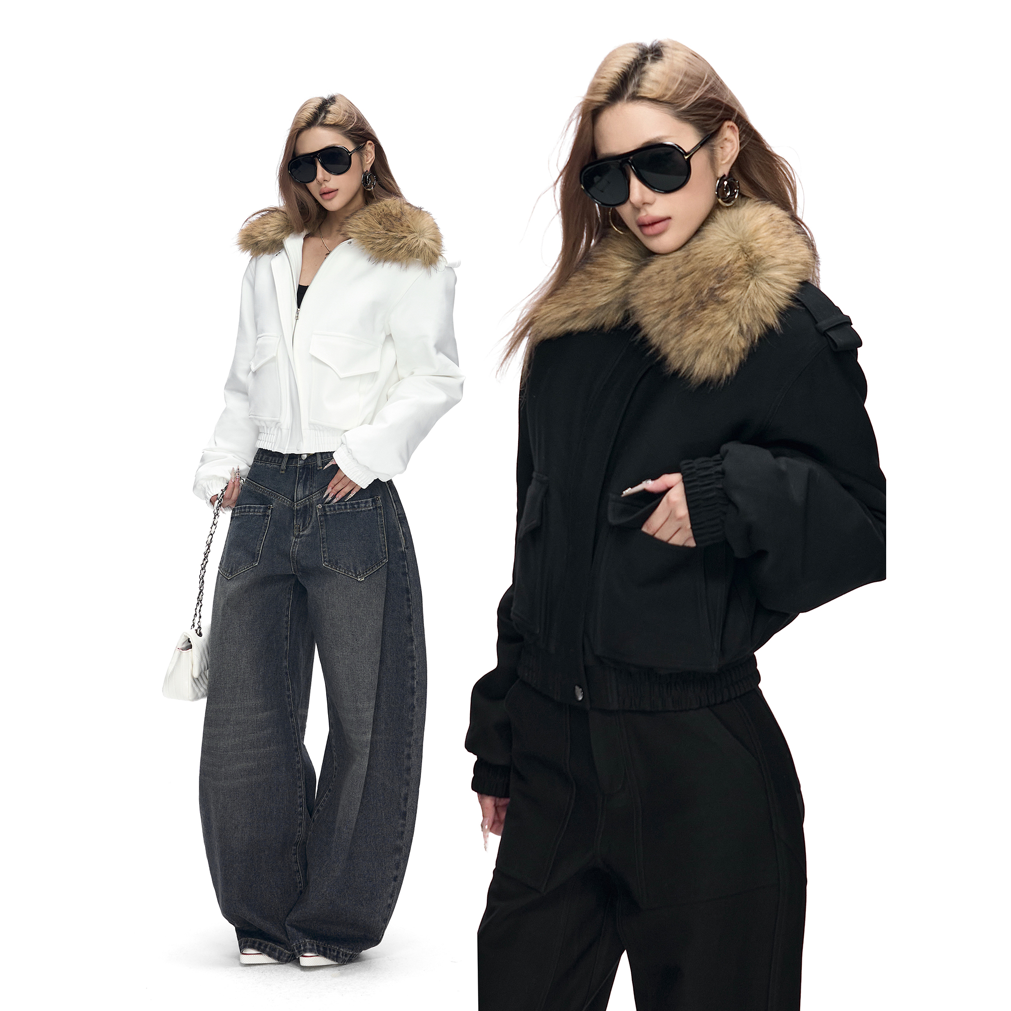 Fanptntox·【10/25上新85折】可拆卸毛领宽松夹棉工装棉服外套女