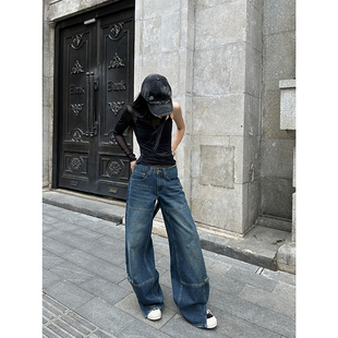 Fanptntox 宽松直筒阔腿牛仔裤女秋季新款百搭侧开叉显瘦拖地裤子