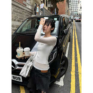 Fanptntox‘Clean fit’假两件坑条针织拼接网纱打底衫女秋季上衣