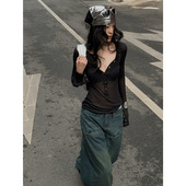 长袖 修身 微透套头打底衫 Fanptntox 女秋季 新款 显瘦网纱罩衫 上衣潮